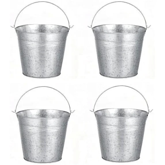 Hosley Set of 4 Galvanized Metal Bucket With Liner 3.66 Inch High. Ideal Gift for Wedding House W...