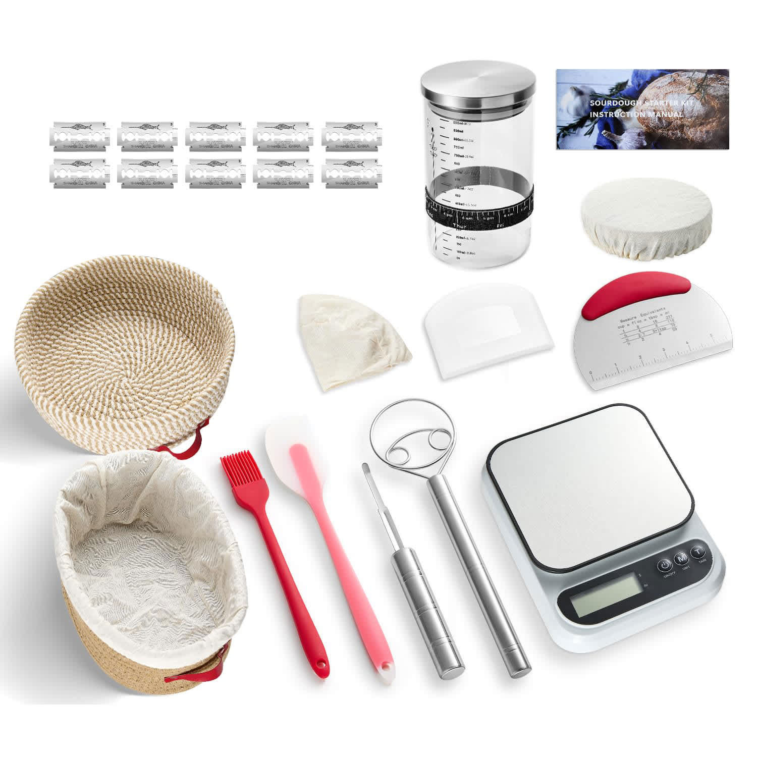 Etokfoks Sourdough Bread Baking Kit with Scale Starter Jar Proofing Baskets Dough Scrapers Lame Whisk Pastry Brush and Step by Step Manual for Home | Lowe's