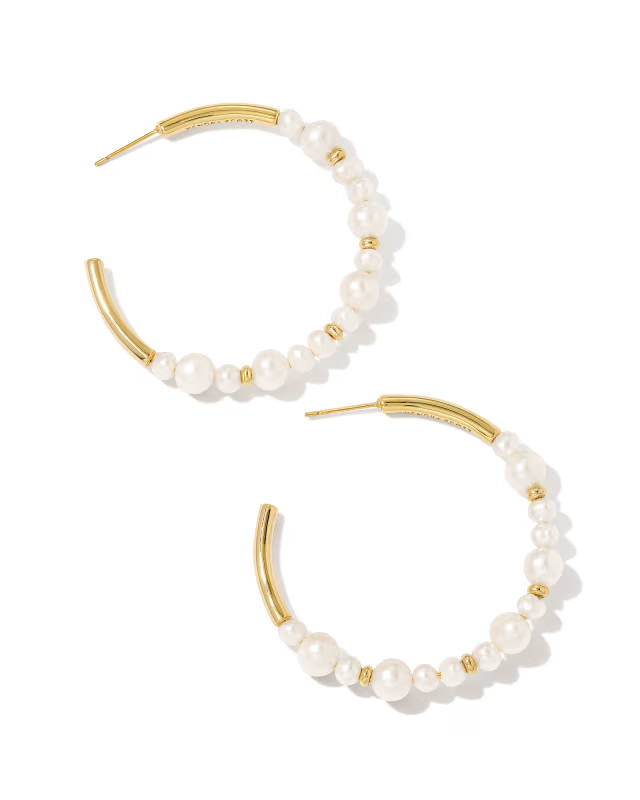 Jovie Gold Beaded Hoop Earrings in White Pearl | Kendra Scott