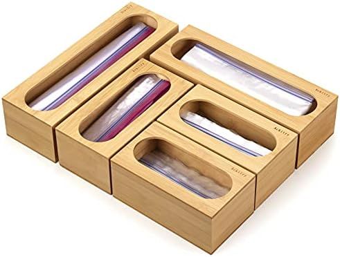 Ackitry Bamboo Bag Storage Organizer for Kitchen Drawer, 5 Pieces Premium Food Storage Bag Holder... | Amazon (US)