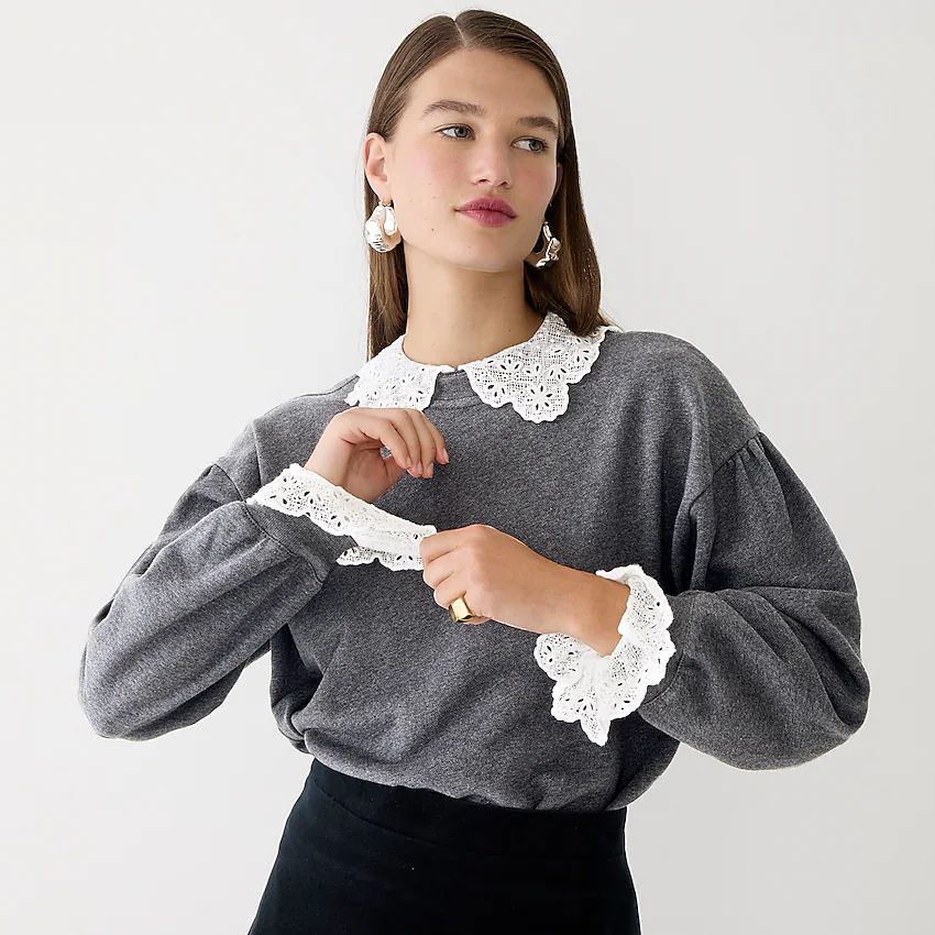 Lace-collar crewneck sweatshirt | J.Crew US
