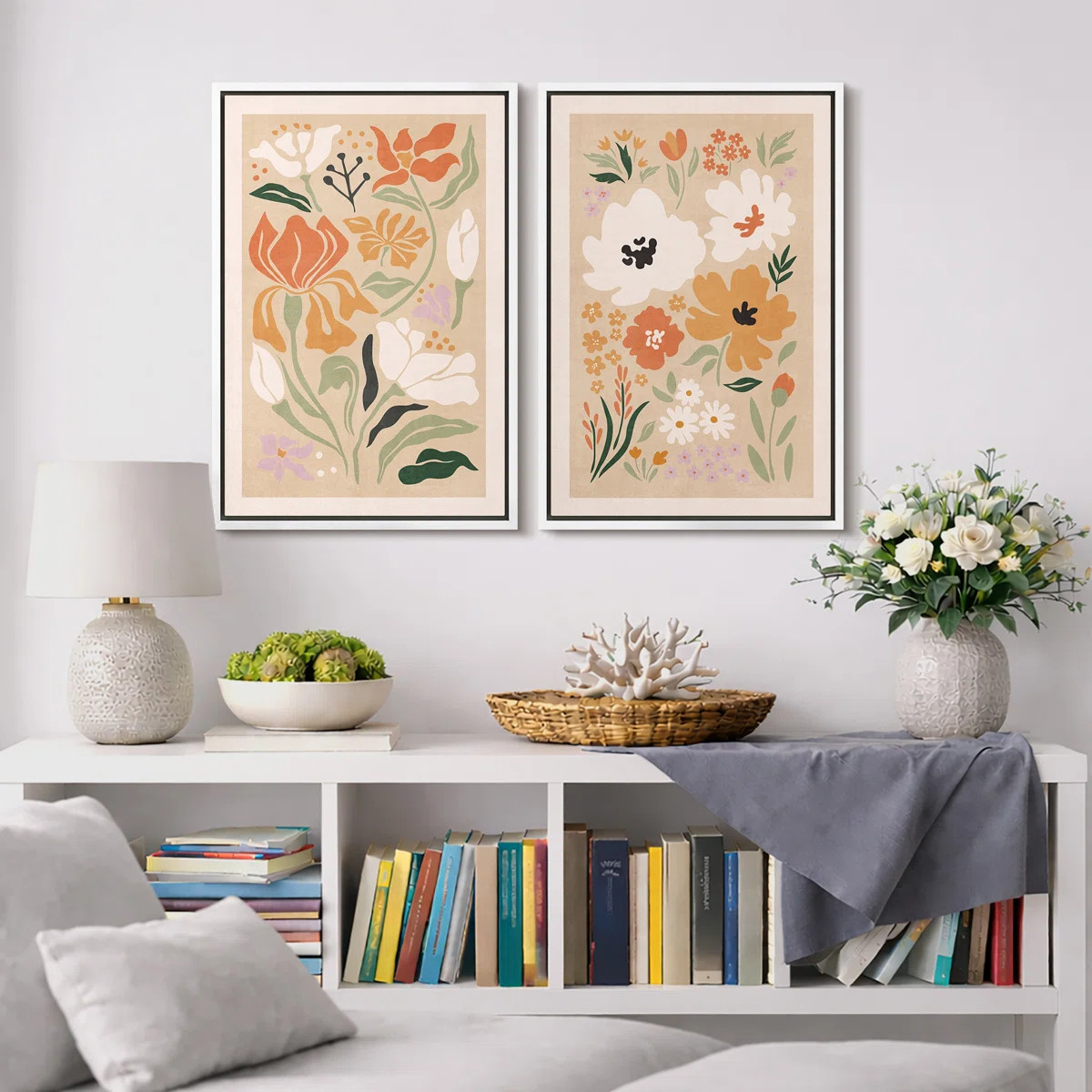Abstract Botanical "Vibrant Orange & Green Boho Floral Artwork, Modern French Country Wall Pictur... | Wayfair North America