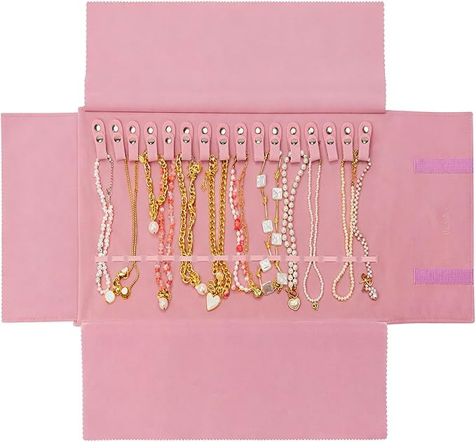 UnionPlus Velvet Travel Jewelry Roll Bag Organizer for Necklace, Elastic Band and Anti-winding, B... | Amazon (US)