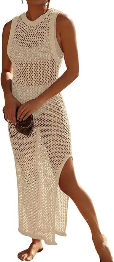 Bsubseach Crochet Swim Coverup Sleeveless Knitted Cover Up Dress | Amazon (US)