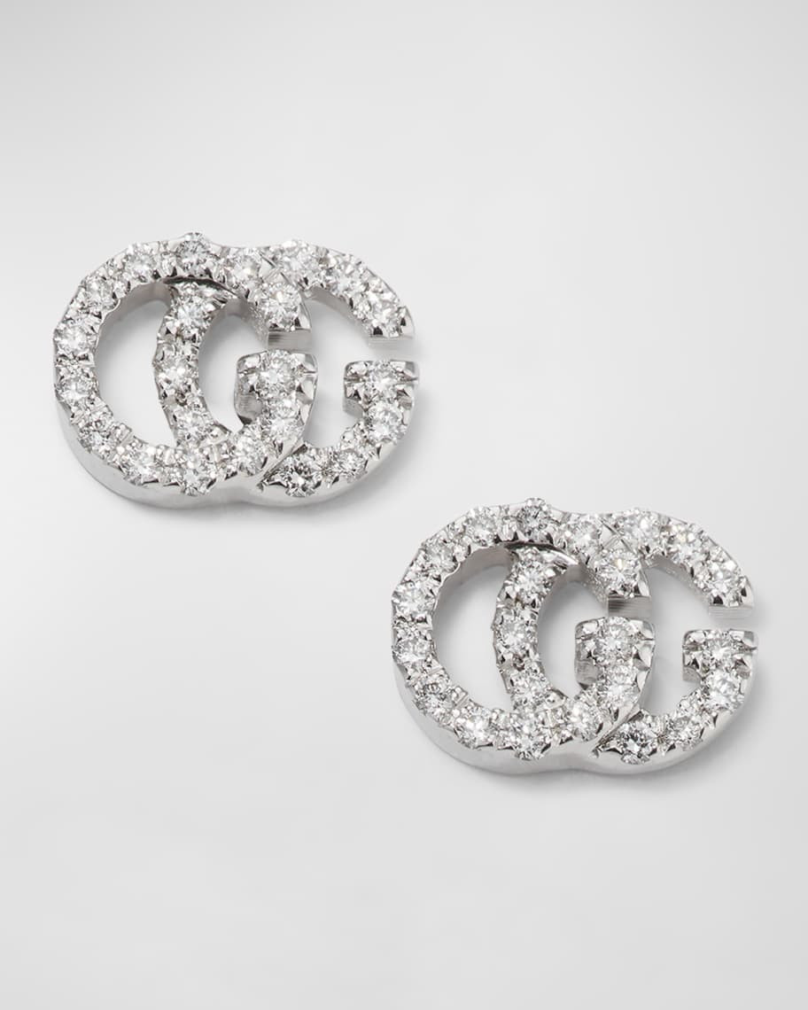 Gucci Running G Pave Diamond Stud Earrings in 18K White Gold | Neiman Marcus