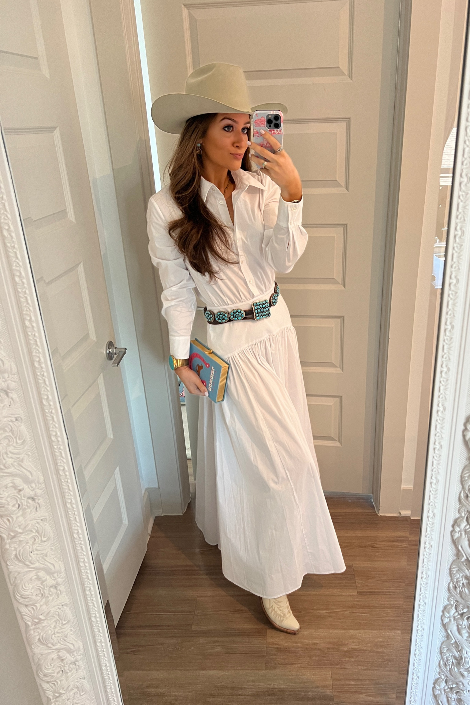 The white dress of the season! Perfect for spring and light enough for summer. Several ways to style it, but today we went western! 