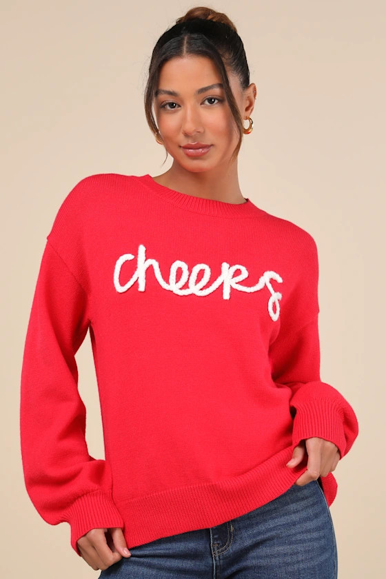 Joyous Style Red Embroidered Pullover Sweater | Lulus