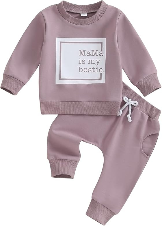 Toddler Baby Girl Clothes Long Sleeve Letter Print Sweatshirt and Stretch Jogger Pants Newborn Fa... | Amazon (US)