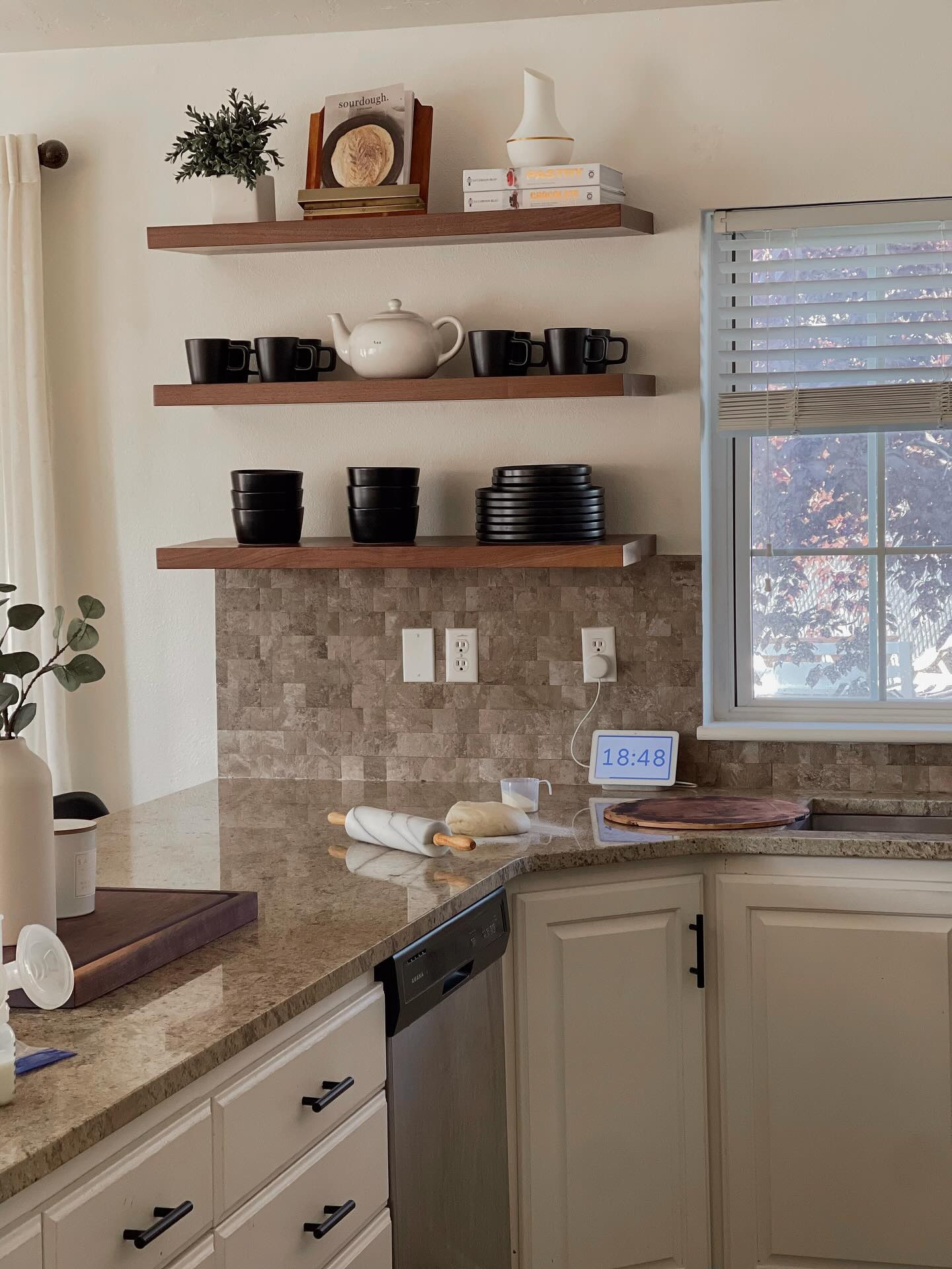 Swipe to see the before 😱

My biggest regret is to not have ordered from @urbandi sooner! 

This simple change made our kitchen look so much more modern and open! 

And their shelves are made out of real wood and it has an inbuilt bracket in it to make installation easier! We decide to get the walnut color because it matches with the rest of our house better. 

Use this link to check them out:

https://liketk.it/5fP1P

*also, did anyone else spot the pump on the counter? 😂”

-
#homeremodel #kitchenremodel #kitchenremodeling #fooatingshelves