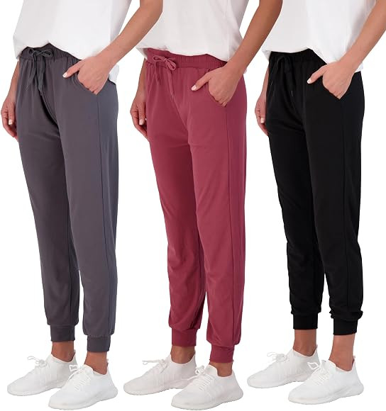 Real Essentials 3 Pack: Women's Ultra-Soft Lounge Joggers Sweatpants Athletic Yoga Pants with Poc... | Amazon (US)