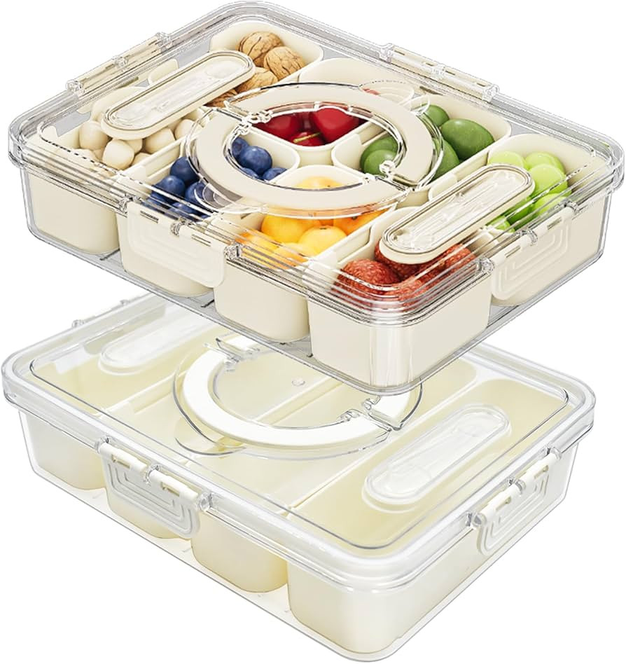 2 Pack Divided ServingTray with lid and Handle, 8 & 4 Compartments Snackle Box with Utensils, Fri... | Amazon (US)