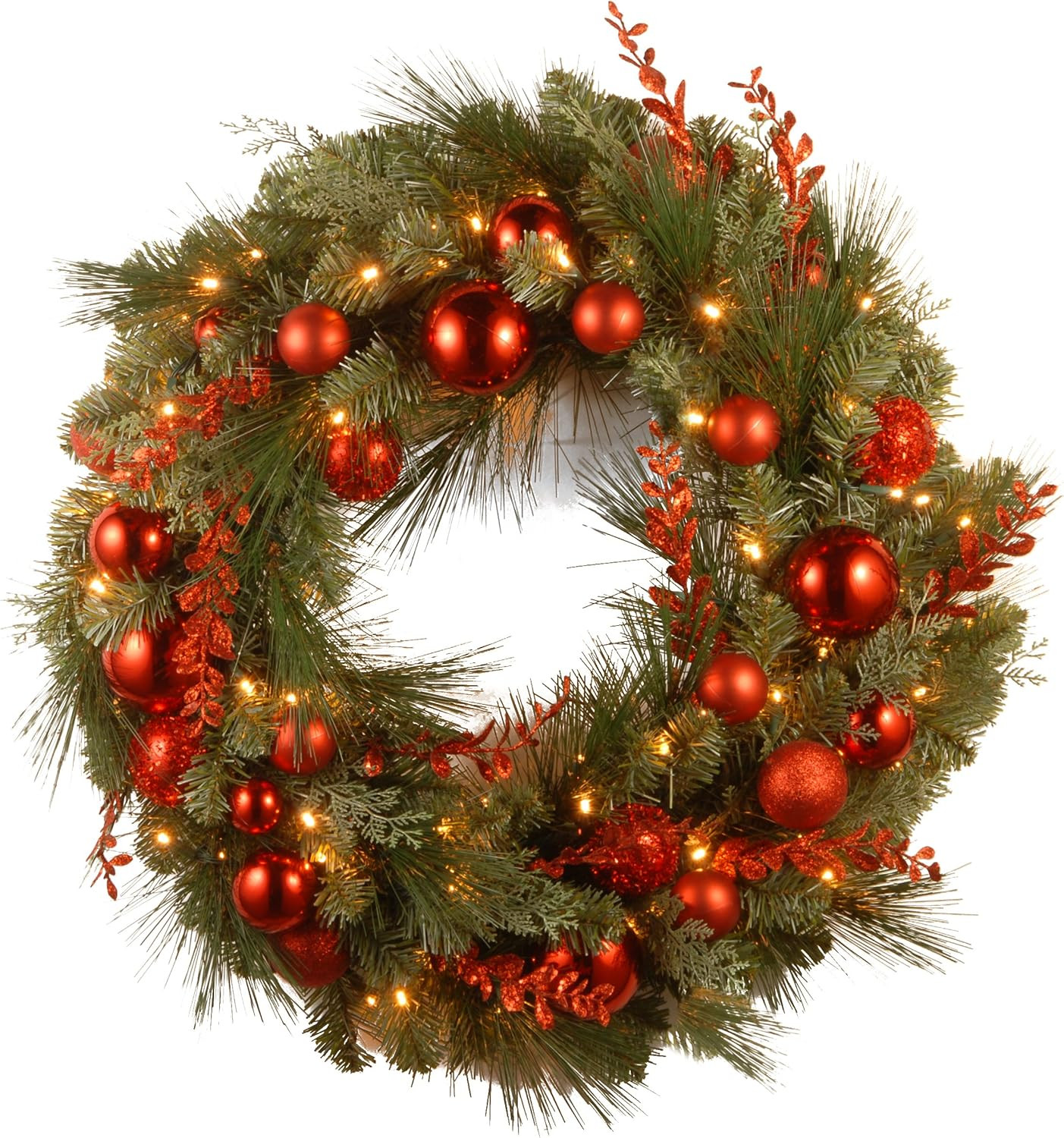 National Tree Company Pre-Lit Artificial Christmas Wreath, Green, Evergreen, White Lights, Decora... | Amazon (US)