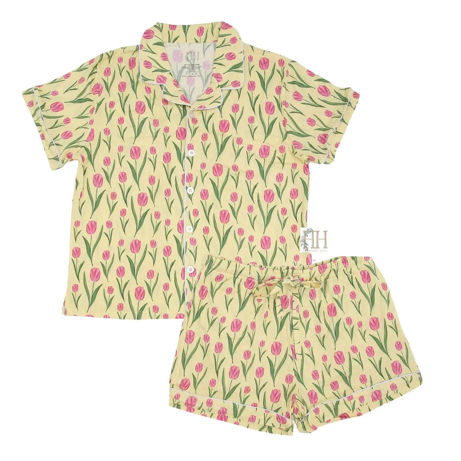 Womens Yellow Tulip Lounge Short Set | Hamner Hill