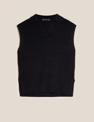 Cotton Rich Collared Sleeveless Knitted Vest | M&S Collection | M&S | Marks & Spencer (UK)