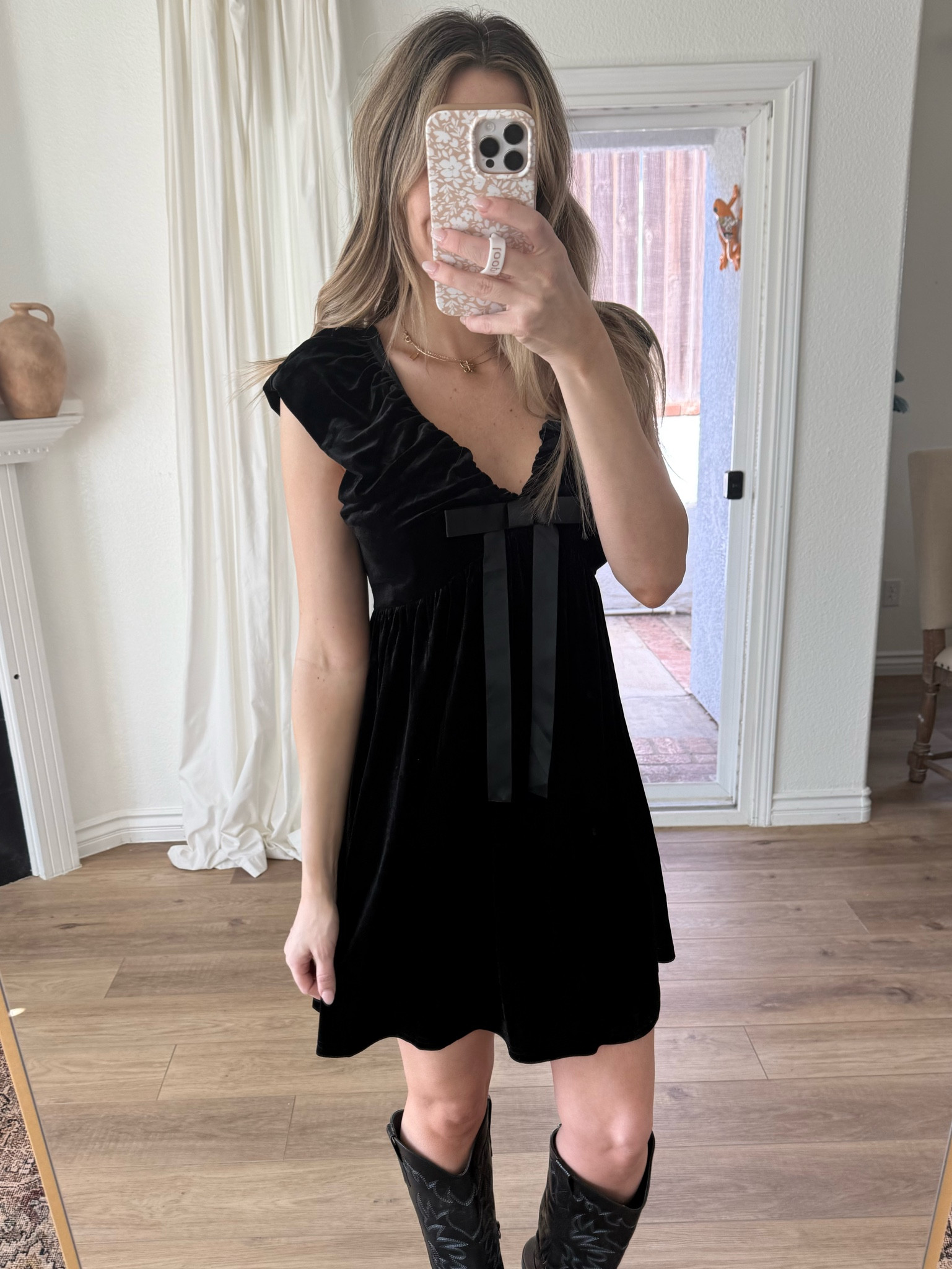 Amazon little black velvet dress with a cute bow under $40 tts in in a small my black cowboy boots are Amazon too and tts and so comfortable


#LTKFindsUnder50 #LTKSaleAlert #LTKFindsUnder100