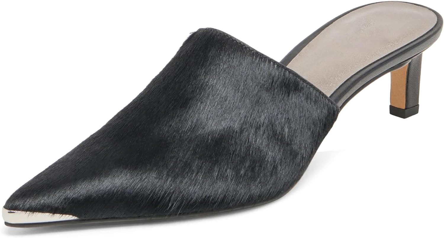 Kitten Heel Mules for Women Cow Print Pointed Closed Toe Slip-On Mules Backless Calf Hair Dress Pumps Comfortable Heeled Mules Shoes | Amazon (US)