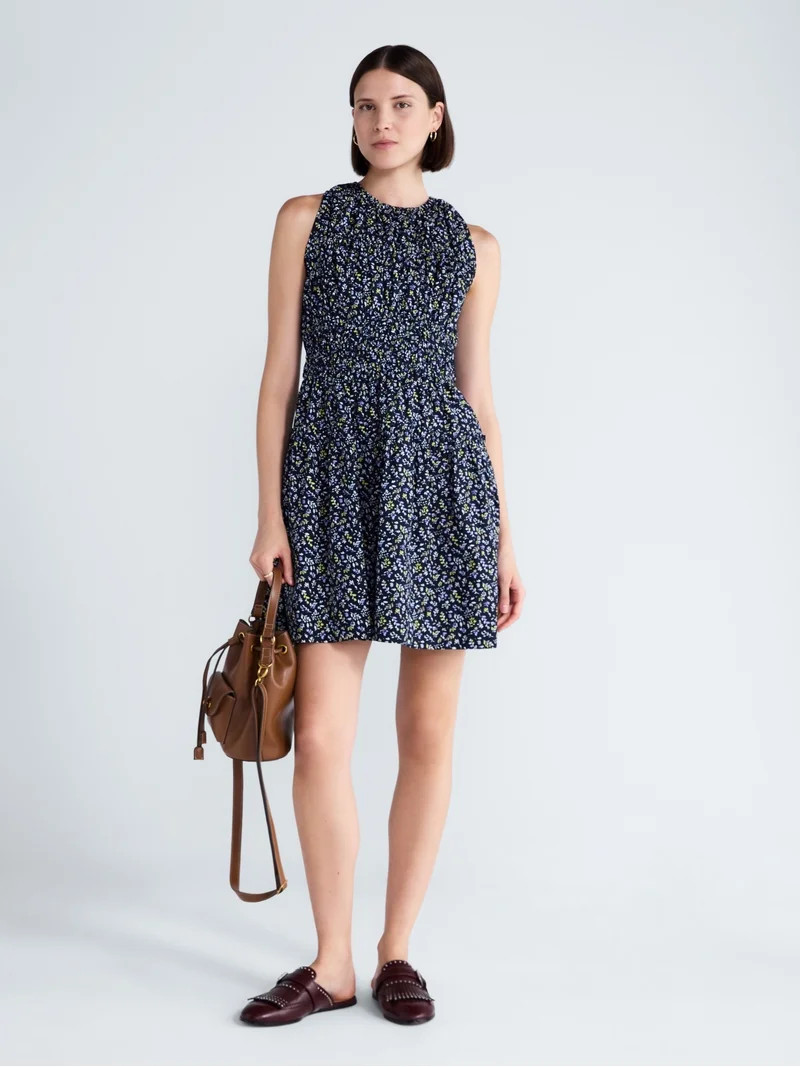 Free Assembly Women's Smocked Sleeveless Cotton Mini Dress, Sizes XS-XXL | Walmart (US)