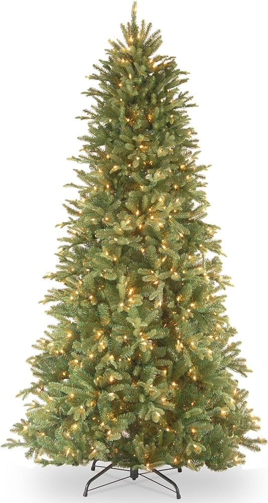 National Tree Company Pre-Lit 'Feel Real' Artificial Slim Christmas Tree, Green, Tiffany Fir, Whi... | Amazon (US)