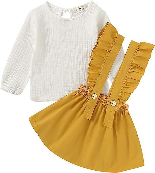 Little Girls Two Piece Clothes Set Good Kids Fall School Oufits Ruffles Clean White Shirt Buttons... | Amazon (US)