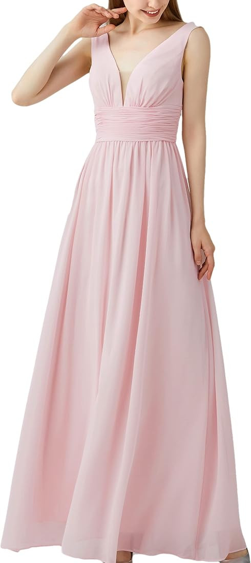 Maisfeal Women's Double V Neck Sleeveless Dress Evening Gown Long Dresses | Amazon (US)