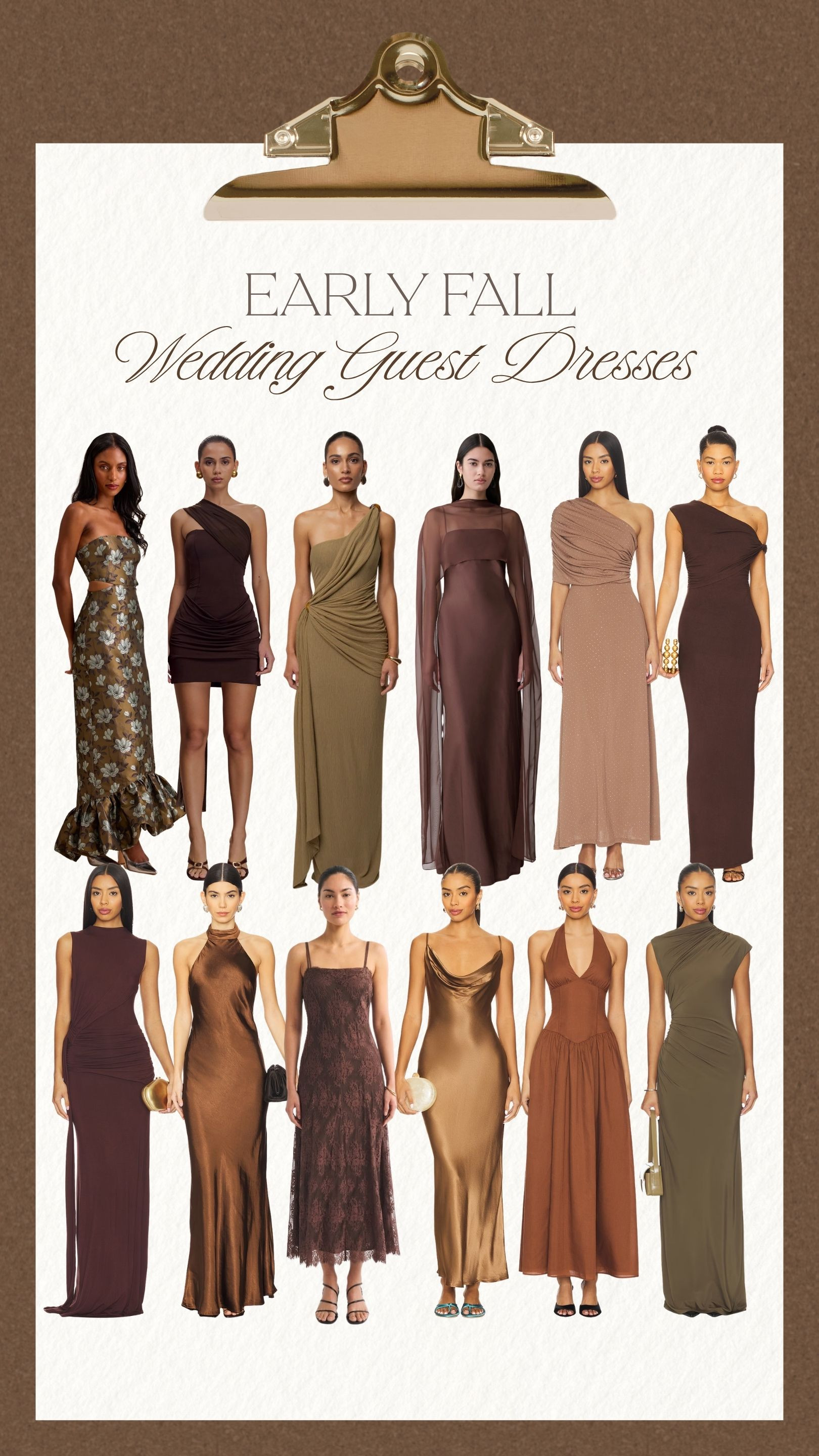 Fall wedding guest dresses in the dreamiest seasonal shades. 🤎 From rich chocolate and warm bronze to olive and soft taupe, these elegant styles are perfect for late summer ceremonies and autumn celebrations.

#fallweddingguest #weddingguestdress #fallweddingstyle #occasionwear #formalguestdress #autumnfashion #chocolatedress #olivegreenstyle #elegantoutfits #seasonaldressing #revolve #abercrombie

#LTKootd #LTKSeasonal #LTKWedding