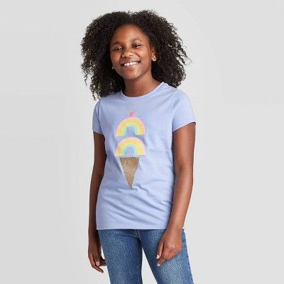 Girls' Short Sleeve Ice Cream Graphic T-Shirt - Cat & Jack™ Periwinkle | Target