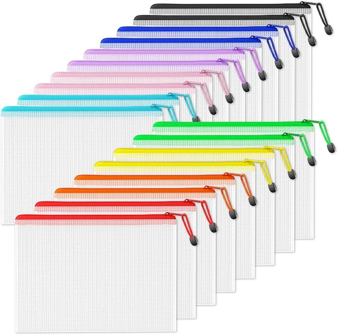 SUNEE Plastic Mesh Zipper Pouch 9.2x12.5 in (9 Colors, 18 Packs),Extra Large Water-Resistant Zip ... | Amazon (US)