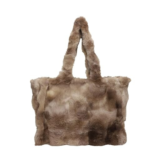 Extolove Fluffy Tote Bag Large Fur Purses for Women Winter Fuzzy Totes Furry Shoulder Handbag Plush Bags (B Brown) | Amazon (US)