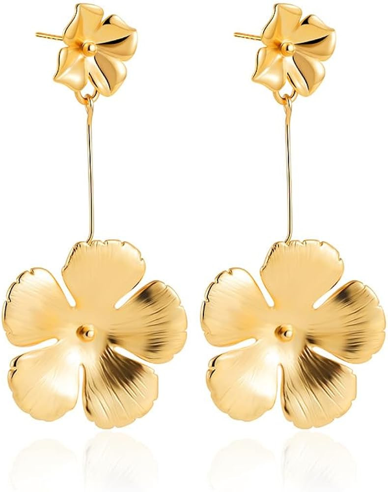 Gold Floral Drop Earrings for Women 18K gold plated – Vintage-Inspired Statement Flower Dangle ... | Amazon (US)