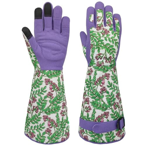 MSUPSAV Long Gardening Garden Gloves,Durable Thorn Proof Rose Pruning Gauntlet Floral Pattern Yard Work Glove, Gift for Gardeners,Small, Purple | Amazon (US)
