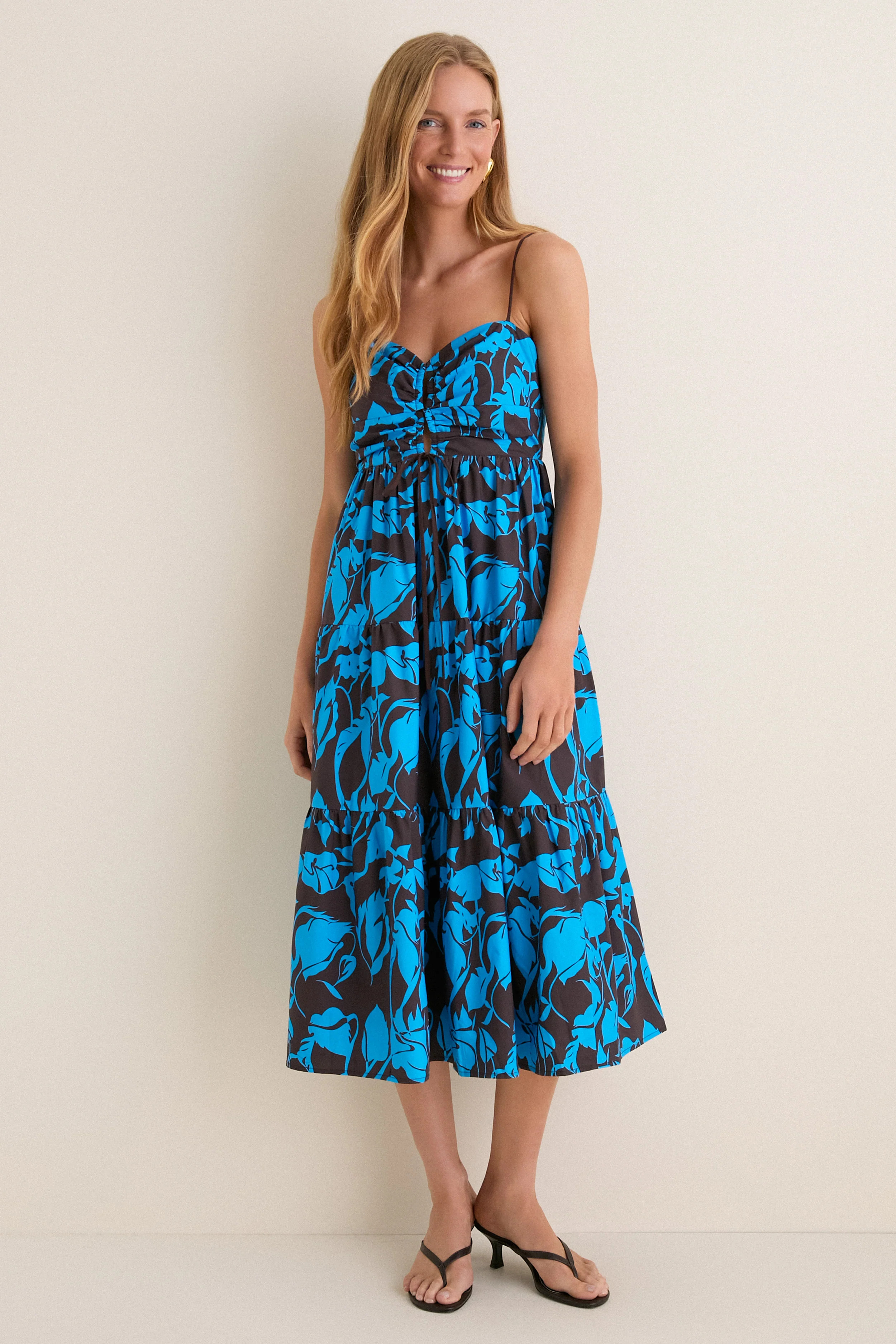 Chocolate & Blue Floral Corinne Cut-Out Midi Dress | Tuckernuck (US)