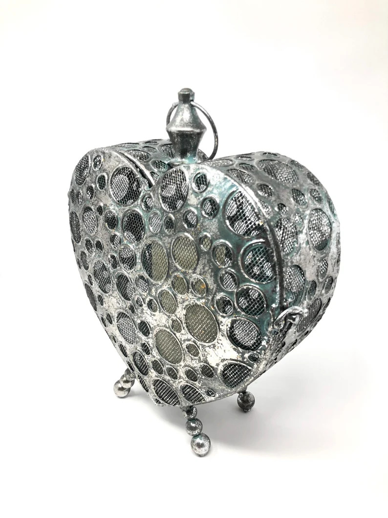 Silver Lantern Patina Heart Shape Oxidized Candle Holder Outdoor Indoor - Etsy | Etsy (US)