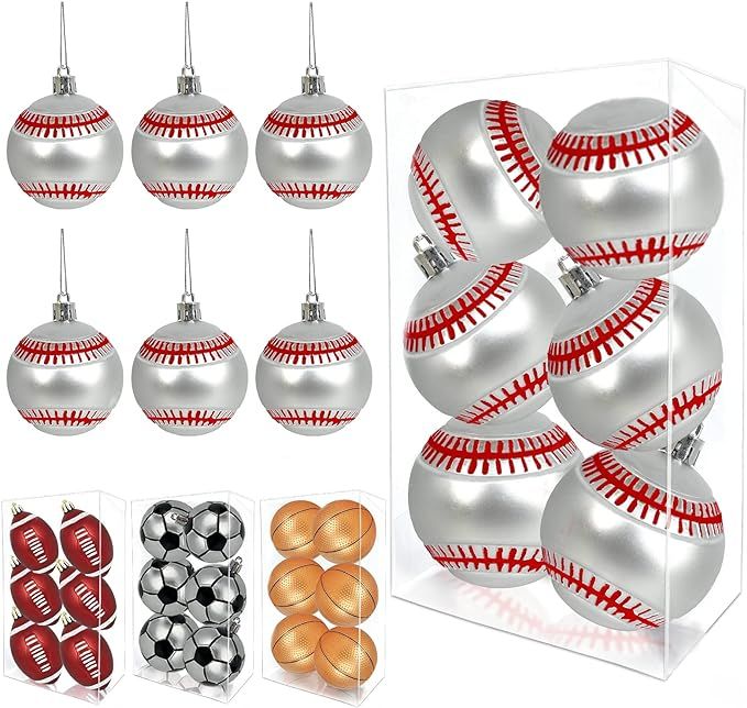 TURNMEON 6 Pack Baseball Christmas Ball Ornaments Christmas Decorations, 2.36 Inch Shatterproof X... | Amazon (US)