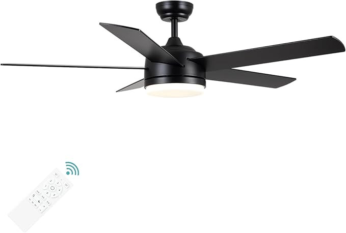 YUHAO 52 inch Black Ceiling Fan with Lights and Remote Control,Dimmable tri-Color temperatures LE... | Amazon (US)