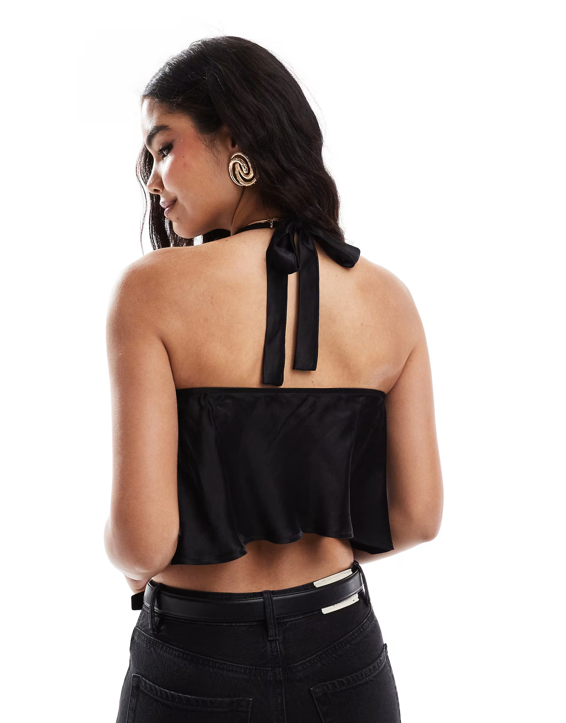 ASOS DESIGN satin halter top in black | ASOS (Global)