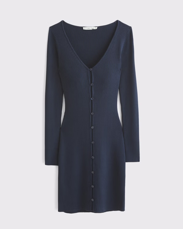 Long-Sleeve Deep-V Mini Sweater Dress | Abercrombie & Fitch (US)