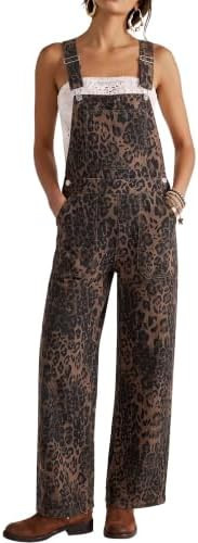 luvamia Leopard Jumpsuit for Women Loose Wide Leg Baggy Denim Jean Overalls | Cheetah Print Jumps... | Amazon (US)