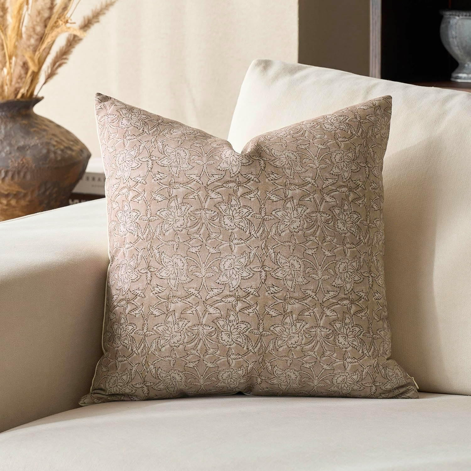 DOMVITUS Floral Pillow Covers 20x20 Throw Pillow Covers Block Print Vintage Decorative Neutral Pi... | Amazon (US)