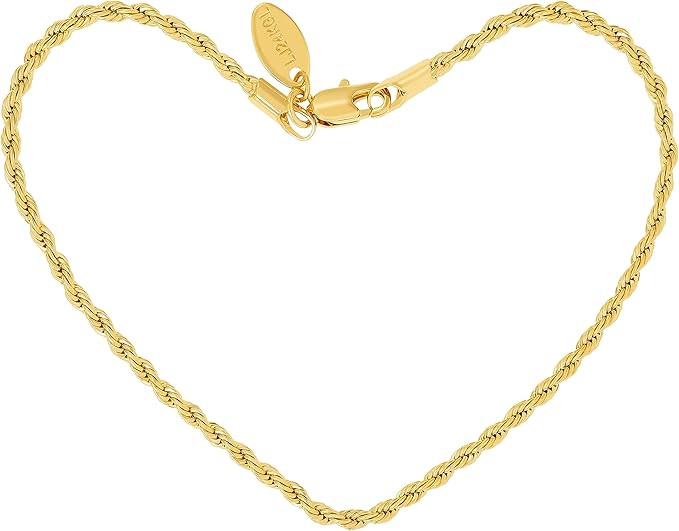 Lifetime Jewelry 2mm Rope Chain Anklet for Women & Men 24k Gold Plated Bracelet | Amazon (US)