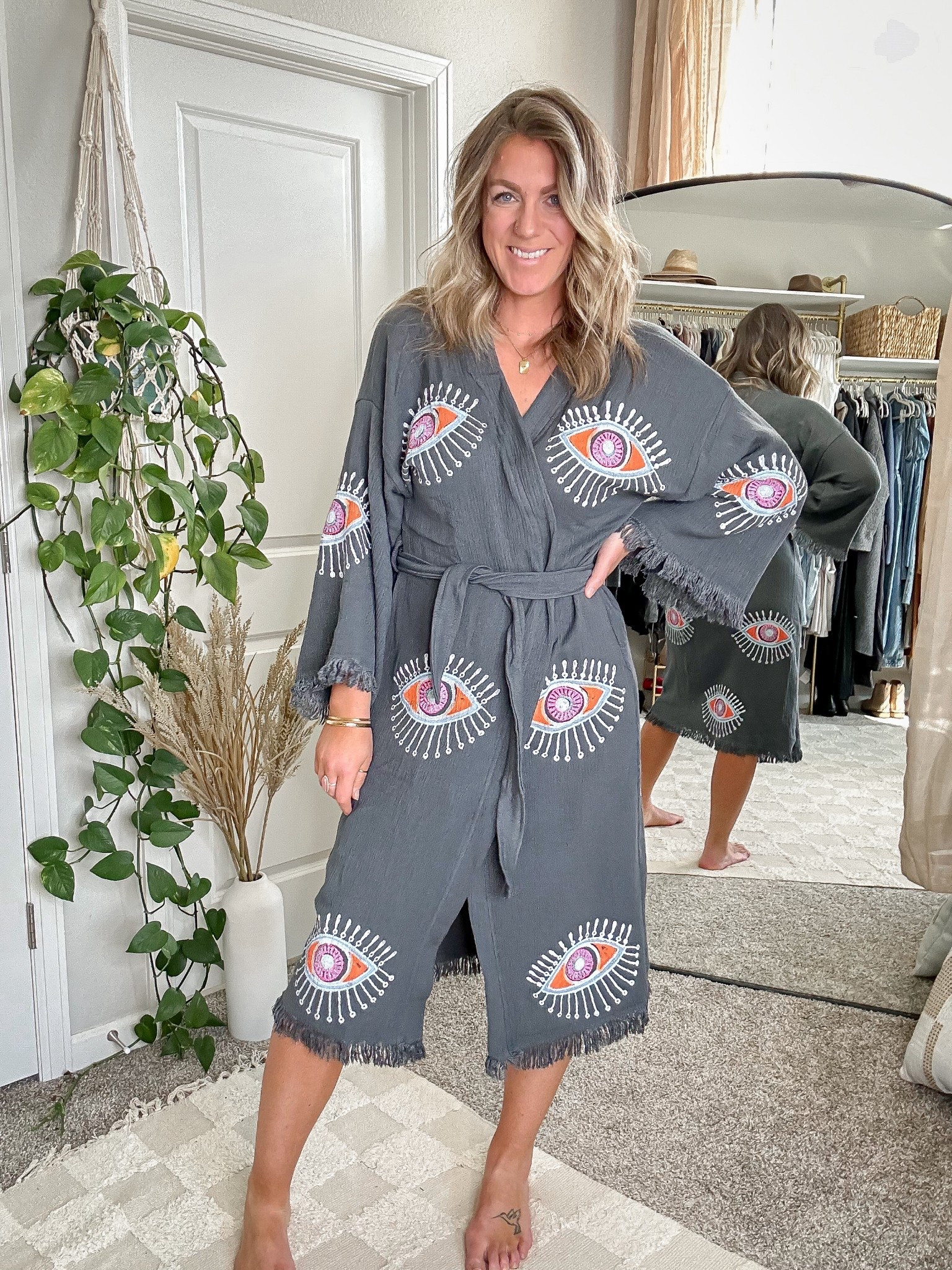 Kimono robe - mine comes in one size and more colors, also linked some that come in 2 sizes 

#LTKTall #LTKOver40