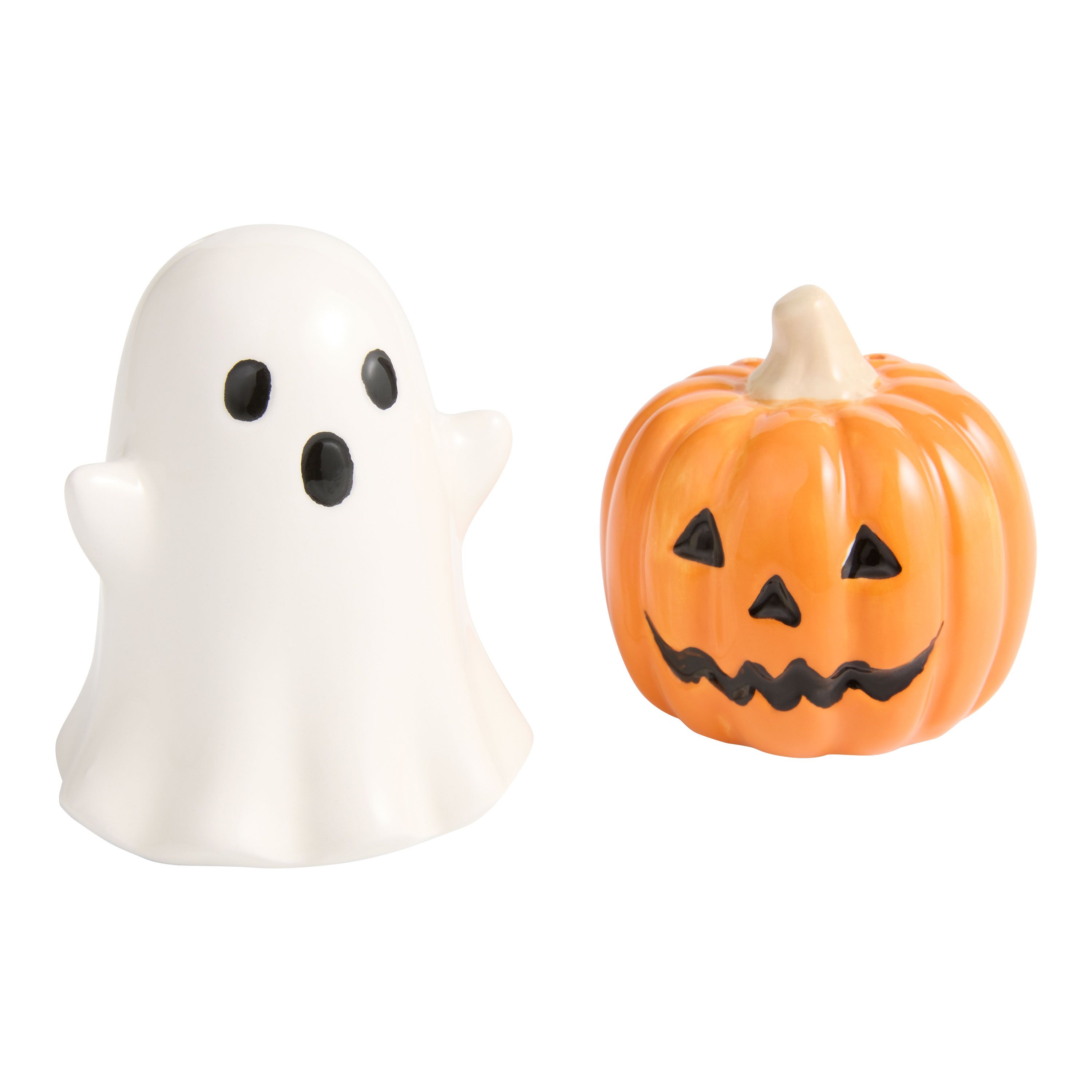 White Ghost and Orange Pumpkin Salt and Pepper Shaker Set | World Market