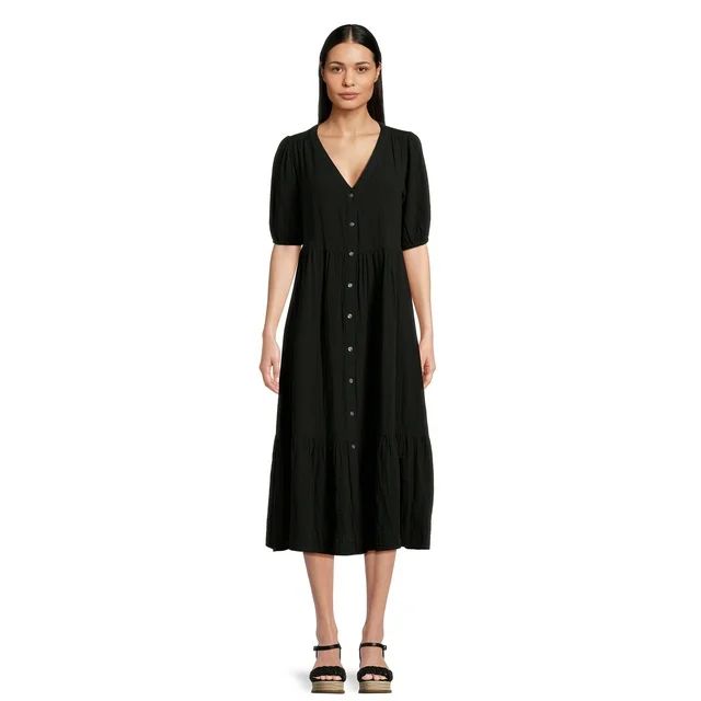 Time and Tru Women’s Tiered Midi Dress with Short Sleeves, Sizes XS-XXXL - Walmart.com | Walmart (US)