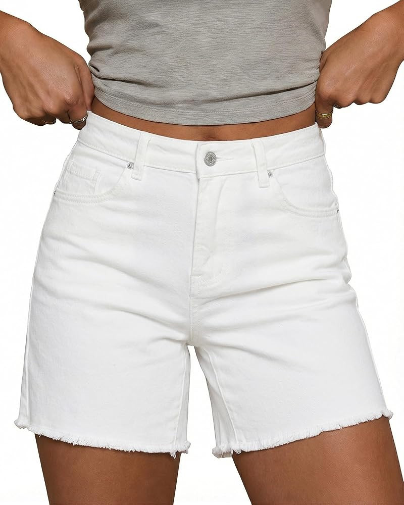 LookbookStore Jean Shorts for Women High Waisted Raw Hem Mid Thigh Cut Off Stretchy Denim Shorts ... | Amazon (US)