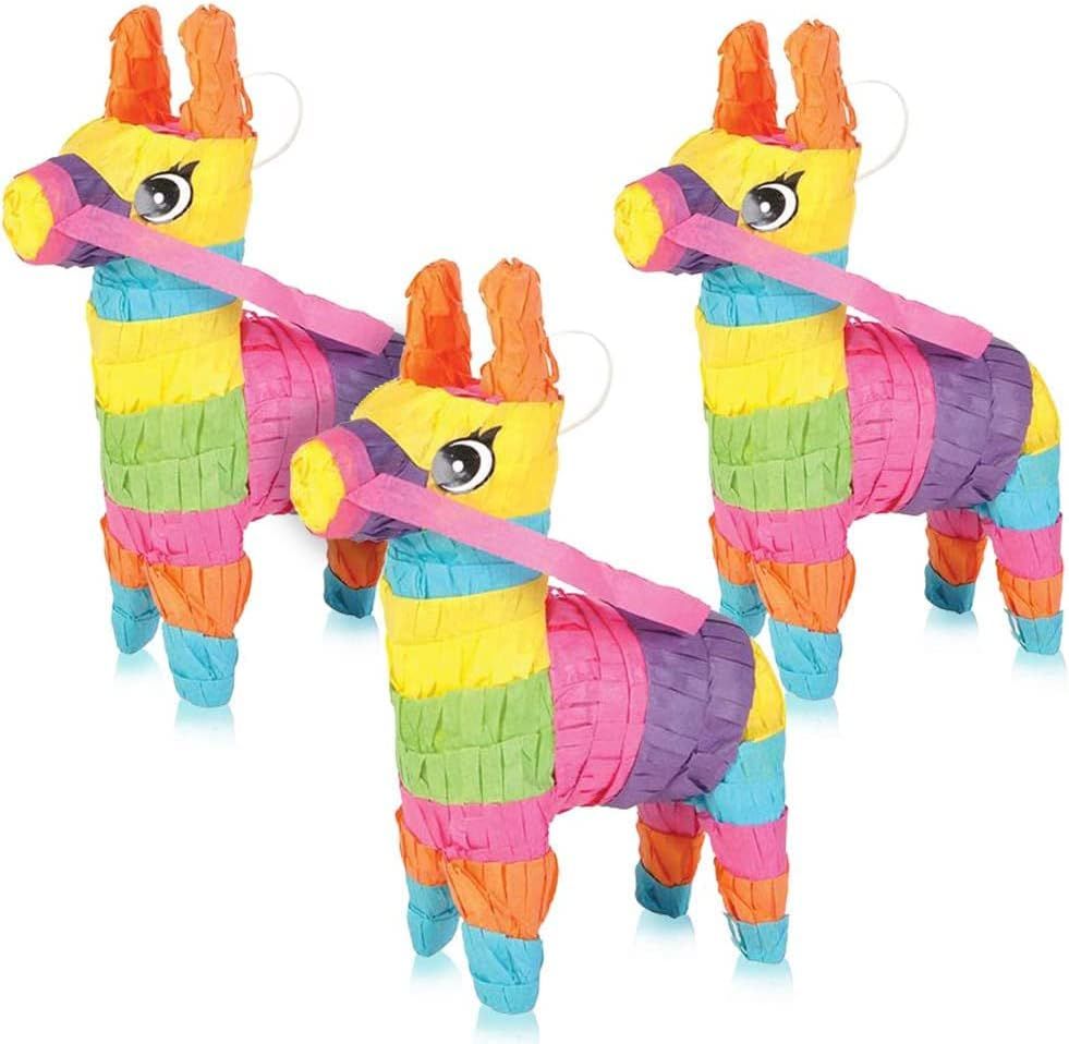 3 Piece Mini Rainbow Donkey Pinata Set for Cinco de Mayo Party Decorations, Birthdays, Mexican Fiest | Amazon (US)