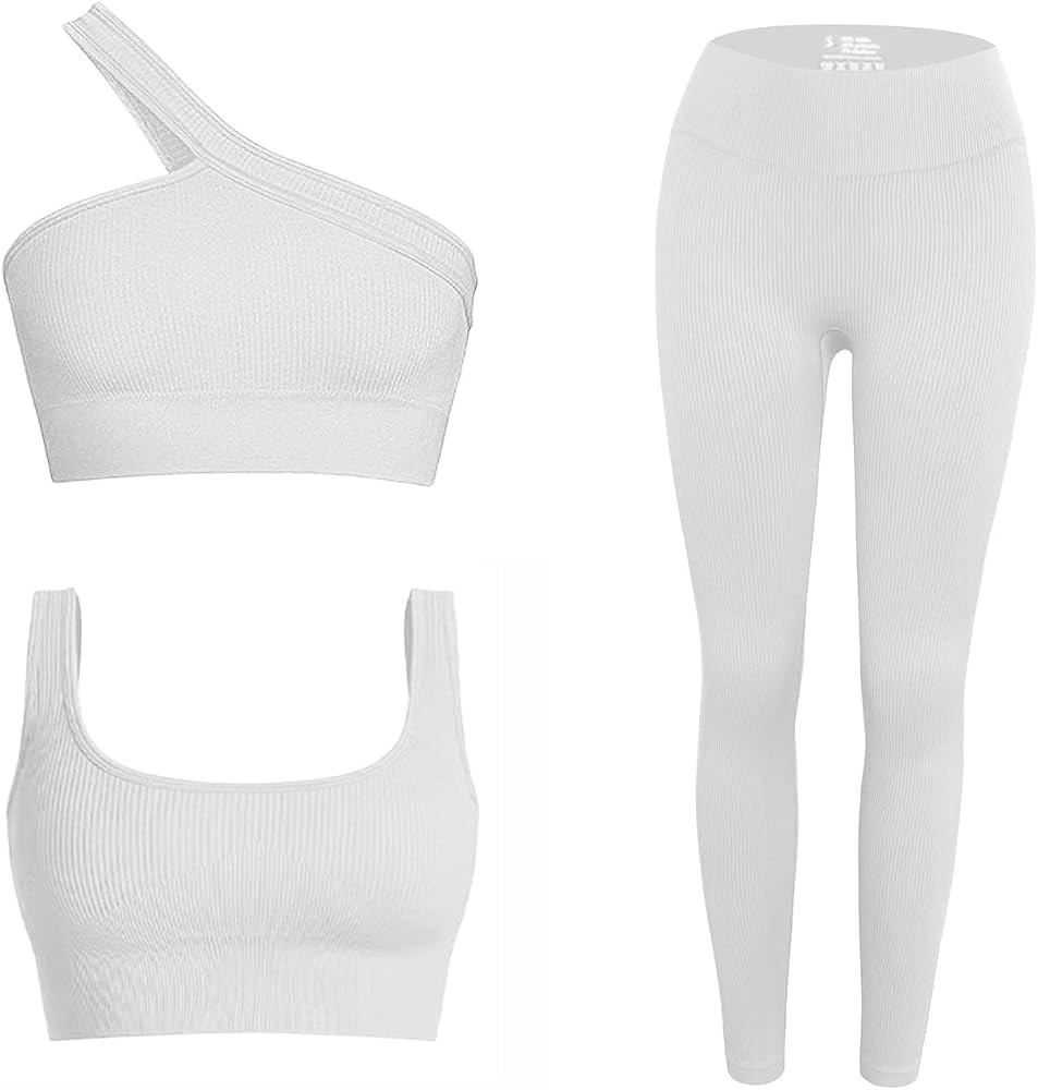 Workout Sets for Women 2 Piece Seamless Sexy One Shoulder Sport Bra High Waist Shorts GMY Yoga Tw... | Amazon (US)