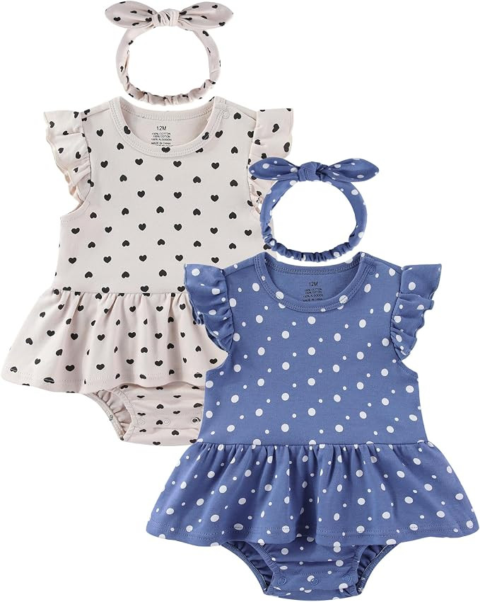 Baby Girls Romper Summer Ruffled Sleeve Bodysuit Dresses Infant Girl Clothes | Amazon (US)