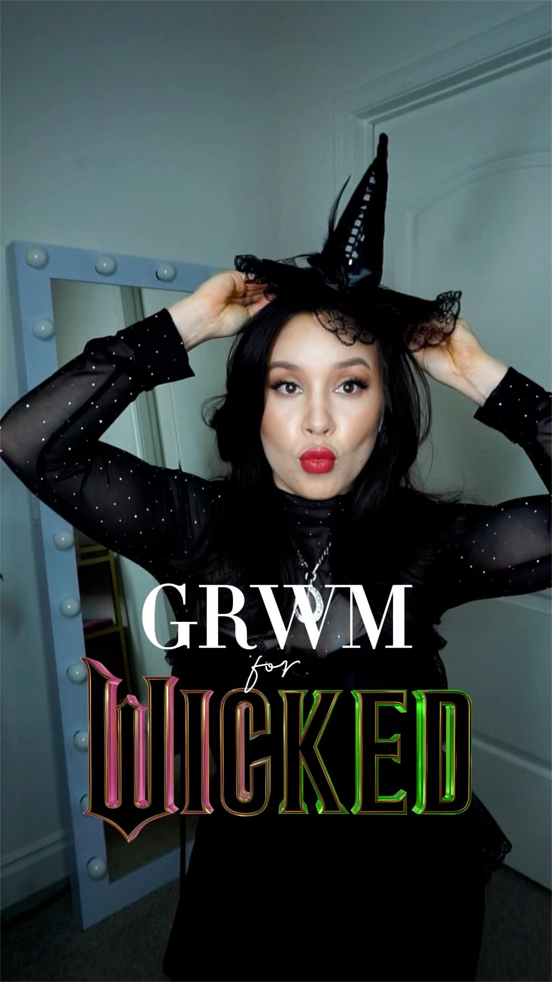 GRWM for a Wicked movie tea party 💖💚 

I styled a vintage black dress over a sparkly crystal top from Amazon, black tights, black heels with crystal accents, and a witch hat fascinator 🖤

My Outfit
🖤 Black dress is vintage but I linked pieces for a similar look
🖤 Black rhinestone mesh top — size small
🖤 Michael Kors heels — true to size
🖤 Black Witch’s hat fascinator headband — Amazon
🖤 Necklace — thrifted, but linked a similar pair!
🖤 Heatless curls (always)
🖤 The new IGK Frizz Taming Wand
🖤 Lipstick: Urban Decay Lip Bond in Unbreakable

#LTKootd #LTKgrwm #LTKPetite