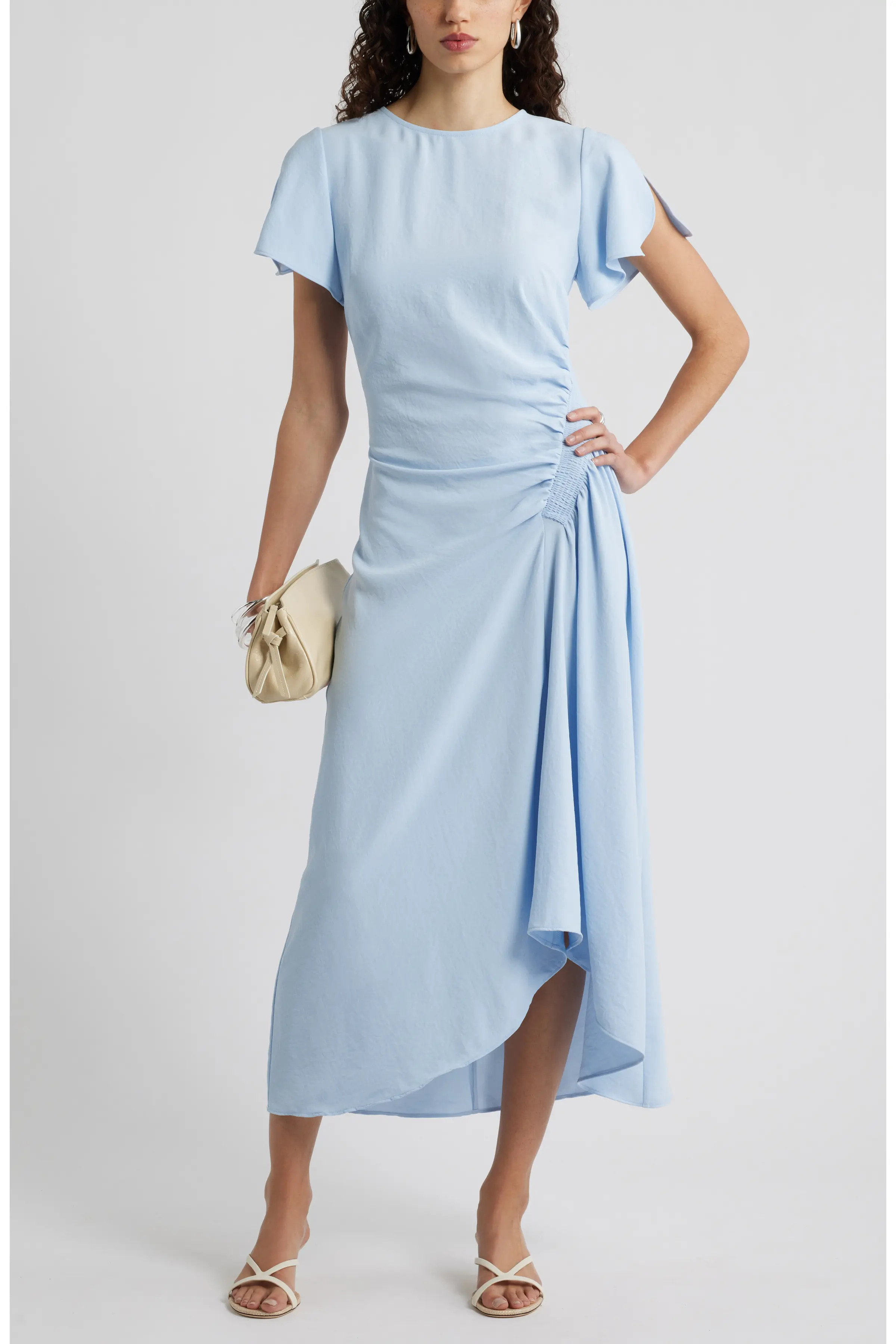 Split Sleeve Side Smocked Midi Dress (Women) | Nordstrom | Nordstrom