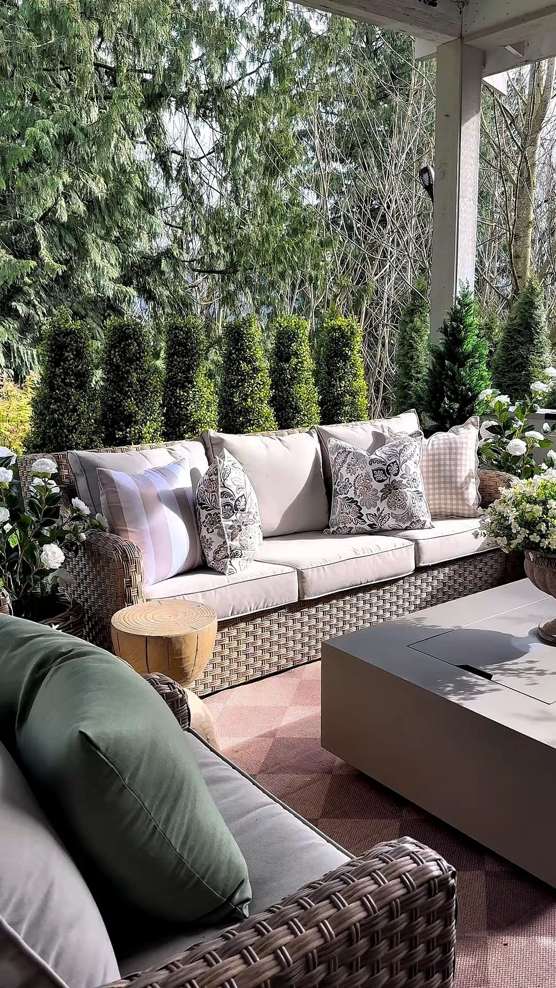 Setting up the patio for Spring! Adding some planters and new outdoor cushions. 
The third year for our Walmart patio furniture, and it’s still looking amazing! 