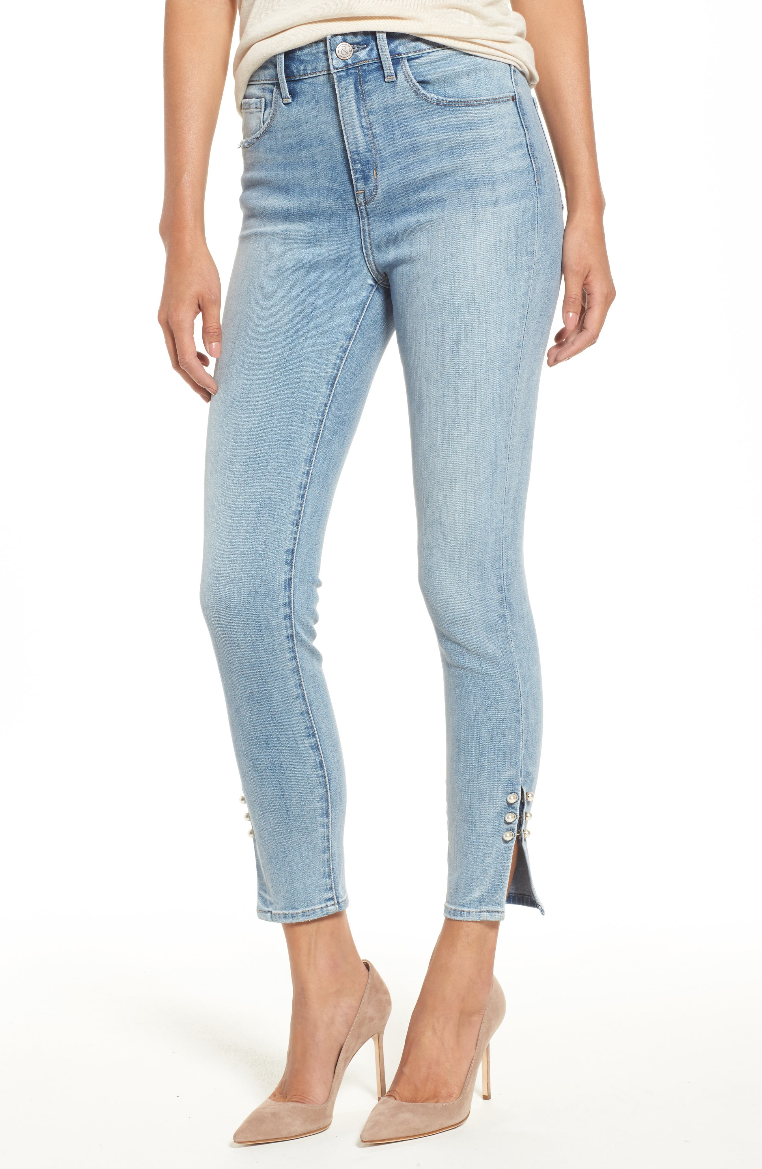 x Something Navy Pearl Crop Skinny Jeans | Nordstrom